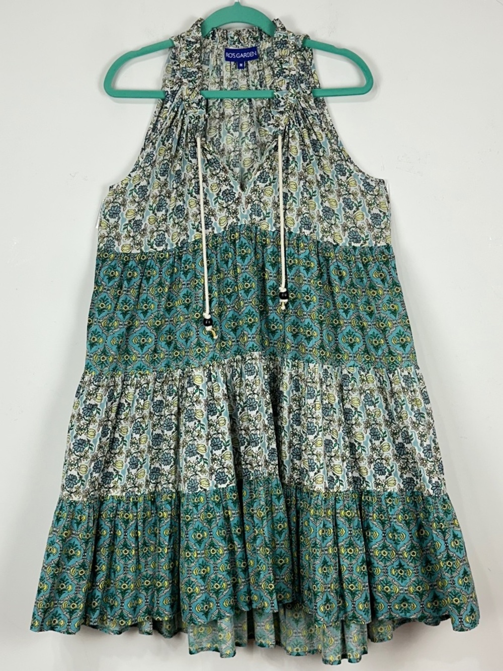 Ro's Garden Women's Sleeveless Tiered Floral A-Line Dress M Boho Prairie Beach